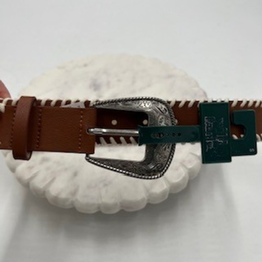 Wild Fable Womens Brown Whipstitch Western Belt Silver Engraved Buckle Small NEW - Picture 8 of 8